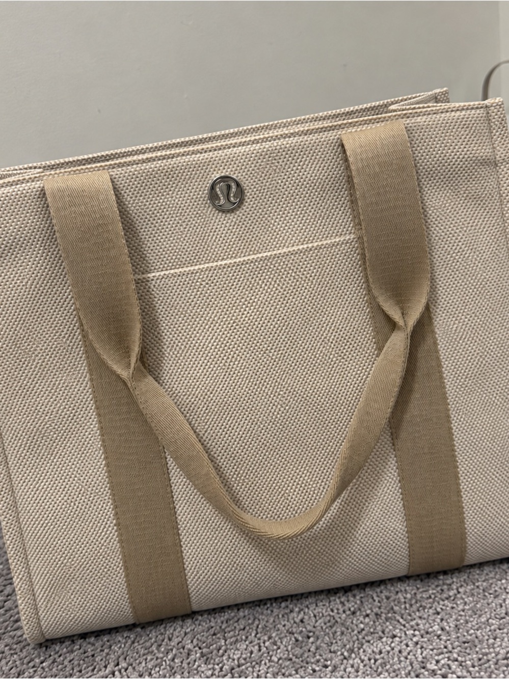 lululemon athletica Beige Canvas Tote with Tan Straps